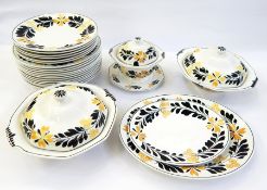 Heal & Son Crescent pottery dinner service for six,