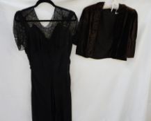 A black lace and chiffon 1930/40's evening dress,