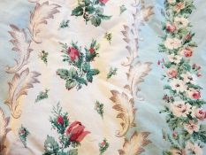 Two single eiderdowns with matching bed cover, valance, headboard covers, stool,