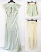 A 1930's satin nightgown with full lace and satin embroidered collar, bias cut and pintucks, a