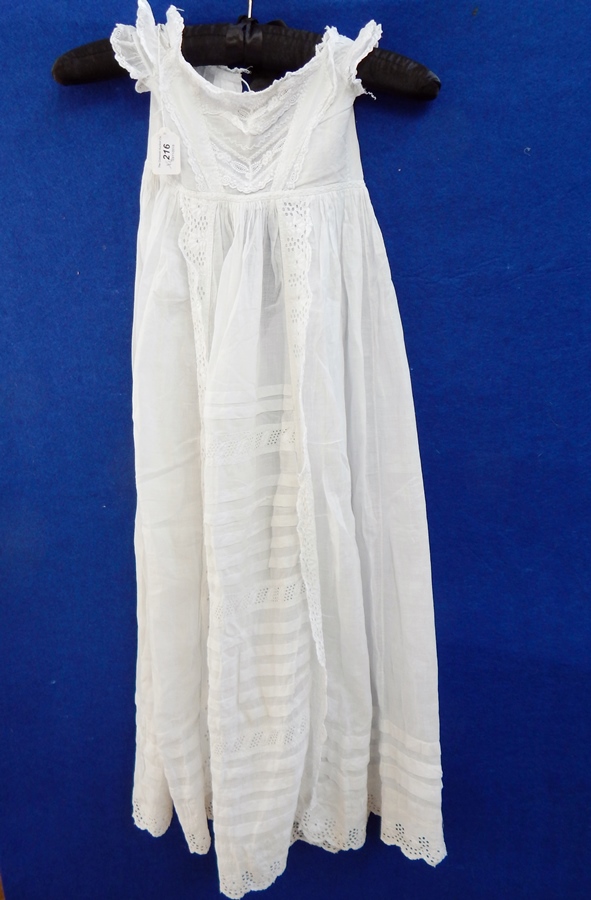 A vintage cotton christening gown with broderie anglaise detail, a white cotton baby gown with