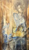 Hamish Gibson 
Mixed media on panel
"Girl in a Doorway", signed, 51.
