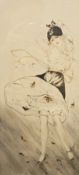 Kaby
Original etching 
1920's female dancer in frock, signed in pencil, 10/100,16cm x 34cm  Live