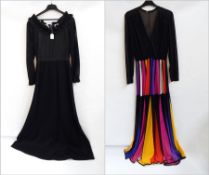 A 1960's Jean Allen black wool maxi dress with pierced wool sleeves, frill neckline and a 1970's