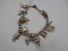 Silver charm bracelet with 14 various charms