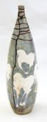 Ceramic vase by Paolo Staccioli, ovoid, elongated incised with horses on mottled green ground,