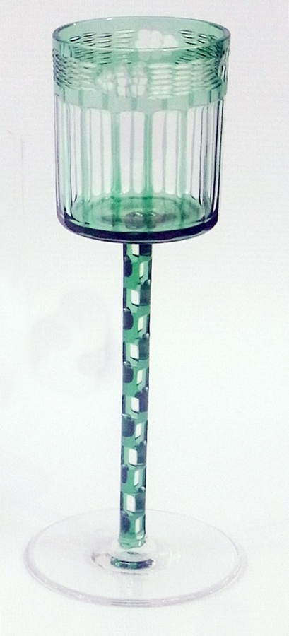 Otto Prutscher for Meyr's Neffe green cased and cut stemmed wine glass,