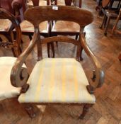 19th century bar back open armchair with upholstered seat on turned tapering legs