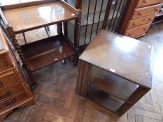 20th century oak tea trolley with turned spiral supports on castors,