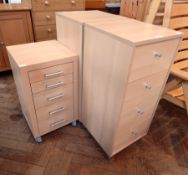 Pair chests of drawers with four drawers and a filing cabinet with five graduated drawers (3)