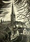 Maggie Davis
Signed lino cut
"St Mary the Virgin, Saffron Waldren", signed and dated '71, 28.