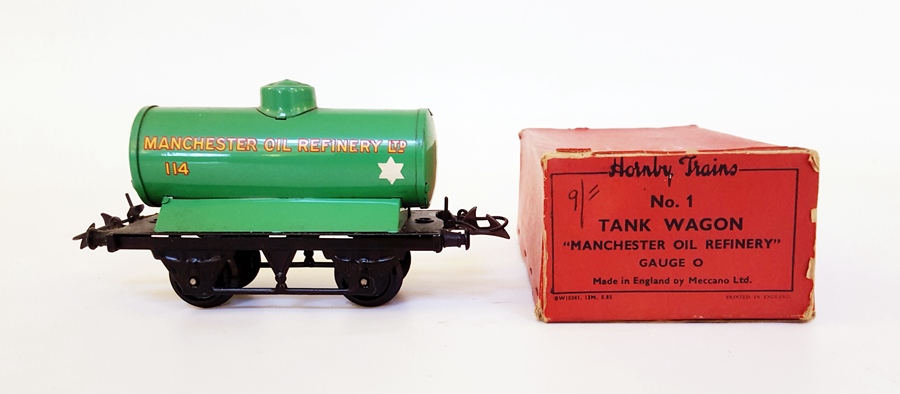 A Hornby Meccano 'O' gauge tinplate No.1 Tank Wagon "Manchester Oil Refinery Ltd", No.