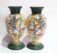 A pair of enamelled Victorian glass vases,