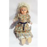 Composition shoulderhead doll with blue sleeping eyes, open mouth,