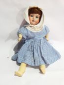 German bisque headed doll with impressed crown and "W" mark, having blue sleeping eyes, open mouth,