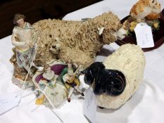 Ryland Pottery chip-coated model sheep with lamb by Henry H Clistoe,