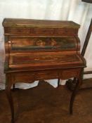 A Louis XVI style mahogany bureau de dame with brass gallery surround,