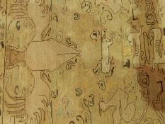 A wool carpet with beige ground, decorated with animals,