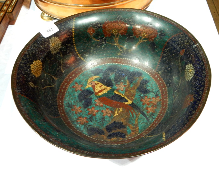 A Chinese cloisonne bowl decorated with birds and floral pattern, 35.