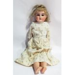 Bisque shoulderhead doll "Mable", inscribed "Mable 2/0 Germany" with blue sleeping eyes, open mouth,