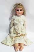 Bisque shoulderhead doll "Mable", inscribed "Mable 2/0 Germany" with blue sleeping eyes, open mouth,