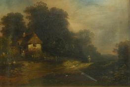 R Benedict
Pair oils on panel 
Landscape scenes with cottages, 24cm x 16.