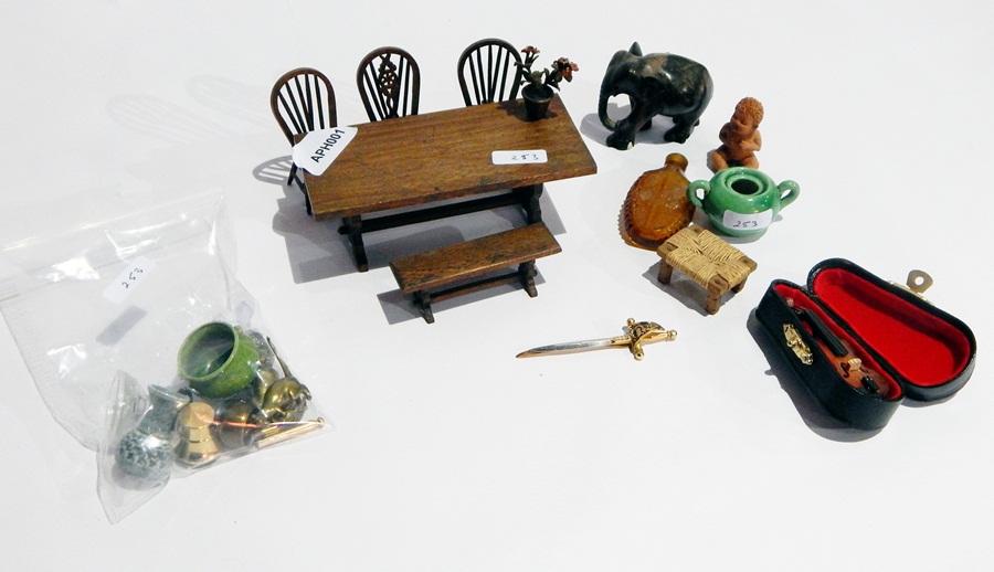 A quantity dolls house furniture including Windsor chair and table,