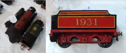 A Hornby 'O' gauge Great Western tinplate locomotive housing lacking movement and wheels,