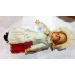 Bisque headed doll marked "2/0" with sleeping blue eyes, open mouth, moulded teeth,