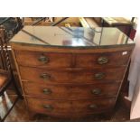 Late Georgian mahogany bow front chest of two short and three long graduated drawers on splayed