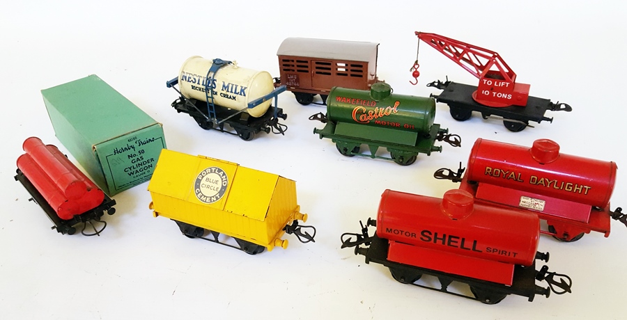 A collection of Hornby 'O' gauge rolling stock to comprise a Wakefield Control Motor Oil tanker