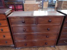 A Victorian mahogany chest with a moulded edge top, two short and three long drawers on block feet,