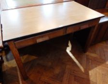 A laminate top oak sidetable, with a pair of frieze drawers, on square legs,