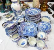 A Spode pottery "Italian" design part dinner and part tea service decorated in floral and landscape