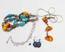 A quantity of costume jewellery to include turquoise bead necklace and another