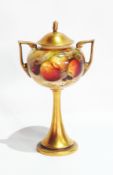 Royal Worcester fruit painted two handled pedestal cup and cover, by William Ricketts (act. 1877-c.