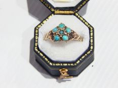 A turquoise cluster ring on an 18ct gold band