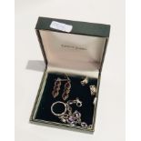 A quantity of costume jewellery to include silver and amethyst bracelet,
