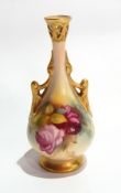Royal Worcester cabinet vase with slender neck and bulbous body, unsigned,