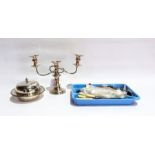 A quantity of silver plate to include three-branch candelabrum,