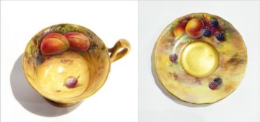 Royal Worcester fruit painted porcelain cabinet cup with everted rim, signed by Albert Shuck,