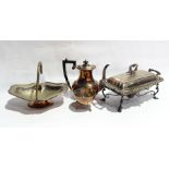 A quantity of silver plate to include coffee pot with ebony finial and handle,