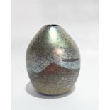 A Norman Stuart Clarke studio glass vase of oblate form with sloping shoulders to straight sides,