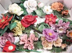 Quantity of Capodimonte porcelain flowers including roses and others