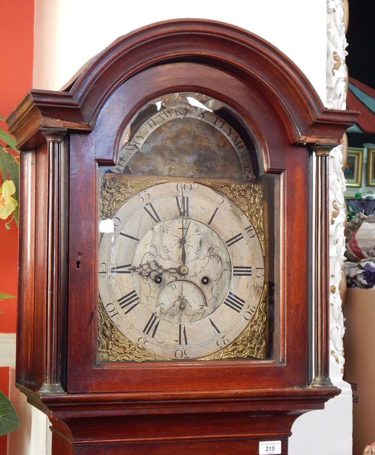 A Georgian mahogany longcase clock, the domed hood supported by fluted columns, - Image 2 of 2