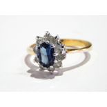 A blue and white stone cluster ring,