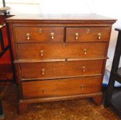 18th century oak chest of drawers, in two parts, two short and three long drawers on bracket feet,