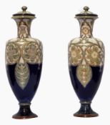 Pair early 20th century Royal Doulton stoneware covered vases by Francis Pope,