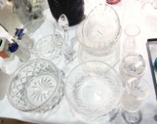 A quantity of cut glassware to include bowls, tray, candlestick, vases,