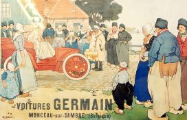Hendrick Cassiers (1848-1944) 
Lithograph poster
"Voiture Germain a Monceau-sur-Sambre (Belgique)",
